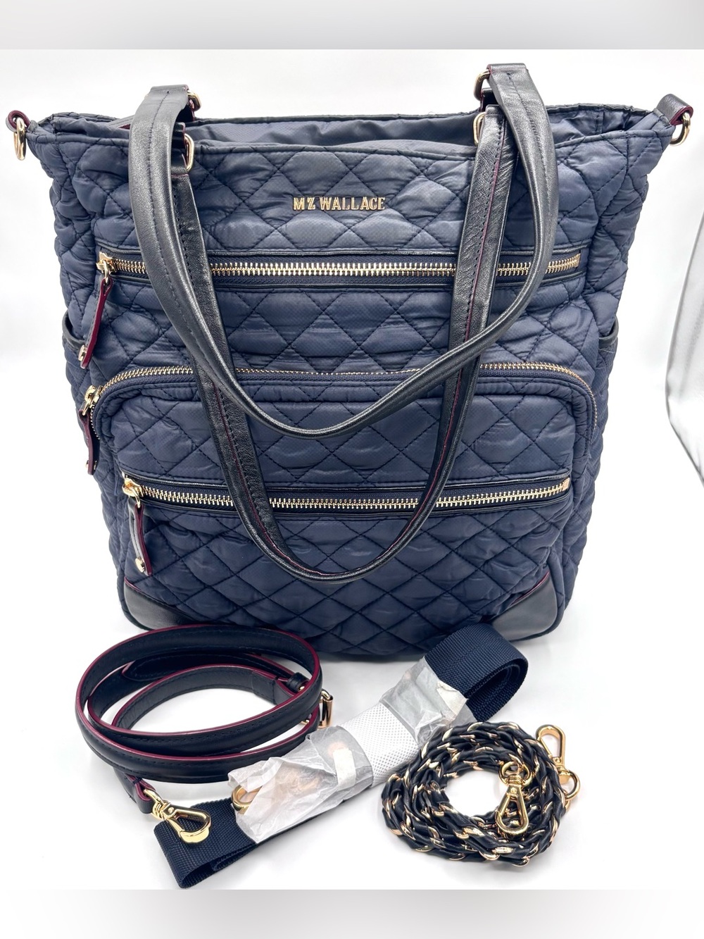 MZ Wallace | Crosby Magazine Blue Recycled Nylon Quilted Shoulder Crossbody Bag